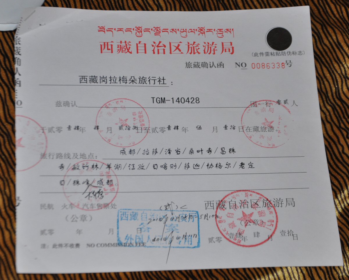 Le fameux permis (une phrase en tibétain en haut pour les pro…)